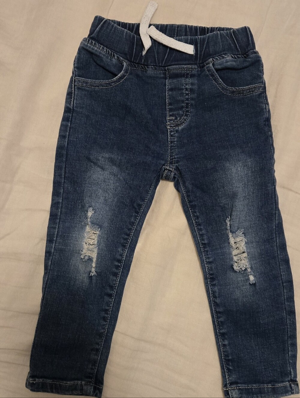 Little Bipsy Kids Dark Wash Distressed Denim Jeggings - Blue. 18-24m